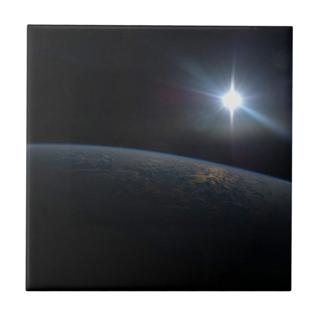 The Sun Setting Over Earth's Horizon. Tile (Front)