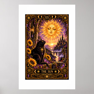 The Sun Tarot Card Black Cat Gothic Tapestry Poster