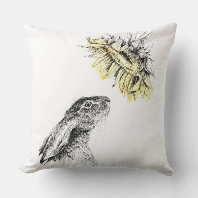 The Sunflower Hare Throw Pillow (Front)