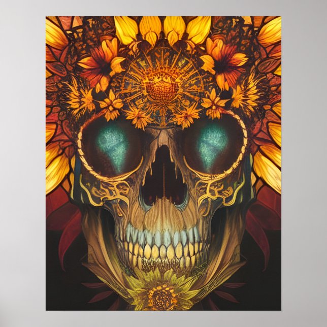 The Sunflower Skull Fantasy Art Print (Front)