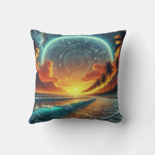the sunset on the beach throw pillow