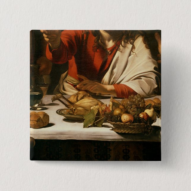 The Supper at Emmaus, 1601 2 Inch Square Button (Front)
