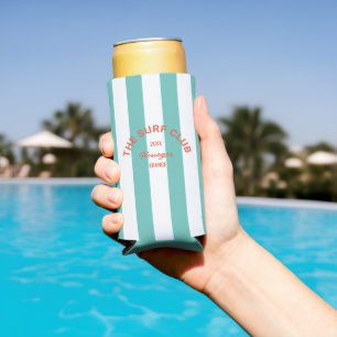 The Surf Club Crest Turquoise Cabana Stripe Seltzer Can Cooler