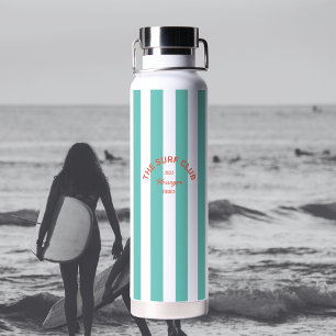 The Surf Club Crest Turquoise Cabana Stripe Water Bottle