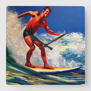 The Surfer Rides The Waves Square Wall Clock