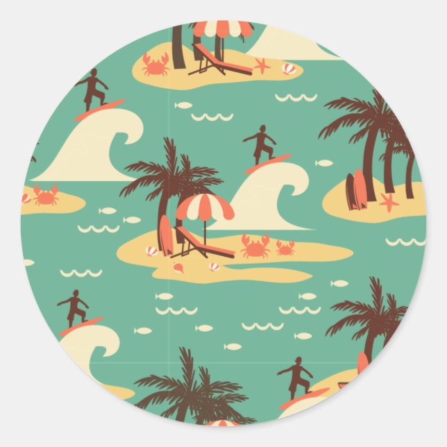 The Surfing Cartoon Illustration Classic Round Sticker (Front)