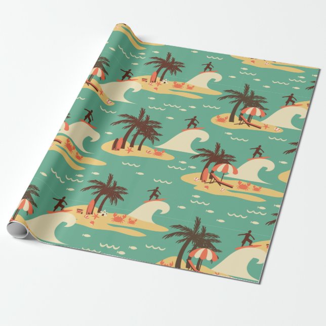 The Surfing Cartoon Illustration Wrapping Paper (Unrolled)