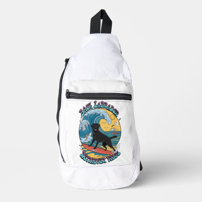 The Surfing Pup Black Labrador Retriever Sling Bag (Front)