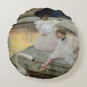 The Swans, 1900 Round Pillow