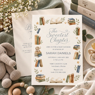 The Sweetest Chapter Book Theme Baby Shower Invitation