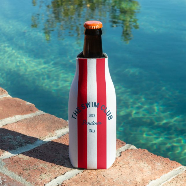 The Swim Club Crest Red Cabana Stripe Bottle Cooler (In Situ Pool)
