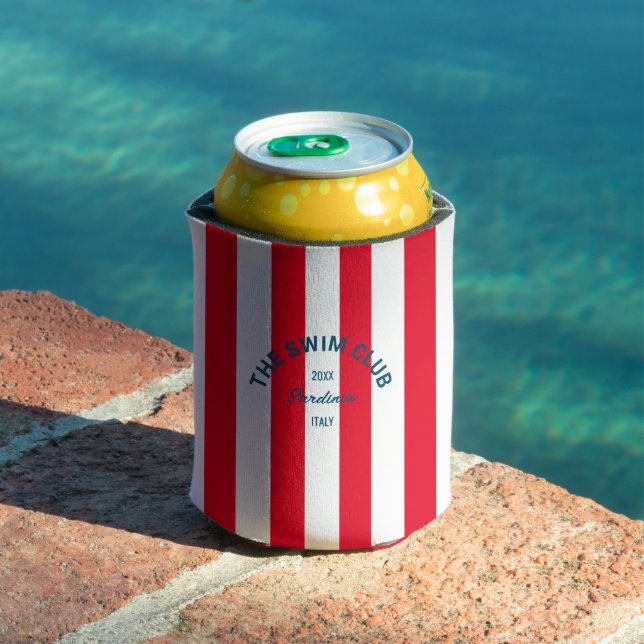 The Swim Club Crest Red Cabana Stripe Can Cooler (In Situ Pool)