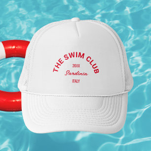 The Swim Club Custom Red Crest Swimmers White Trucker Hat