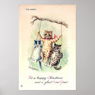 The Swing, Christmas and New Year, Louis Wain Poster