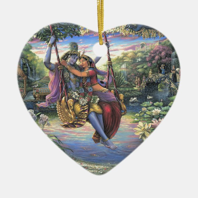 The Swing Pastime - Radha and Krishna Ceramic Ornament (Front)