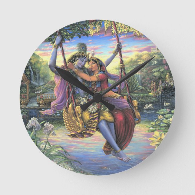 The Swing Pastime - Radha and Krishna Round Clock (Front)