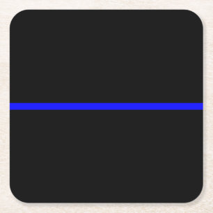 The Symbolic Thin Blue Line Decor Square Paper Coaster
