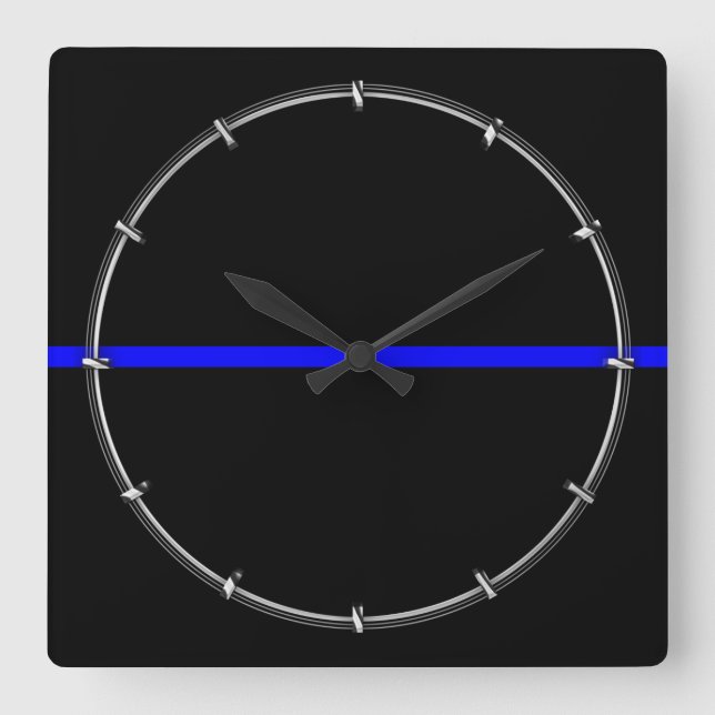 The Symbolic Thin Blue Line Graphic Square Wall Clock (Front)