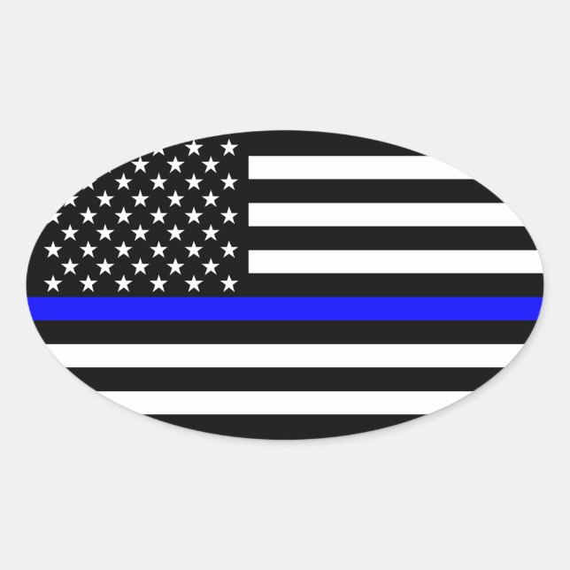 The Symbolic Thin Blue Line Graphic US Flag Oval Sticker (Front)