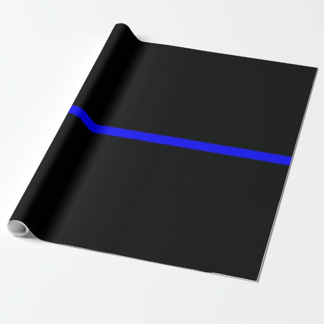 The Symbolic Thin Blue Line Horizontal Black Wrapping Paper (Unrolled)