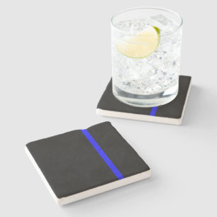 The Symbolic Thin Blue Line on a black decor Stone Coaster
