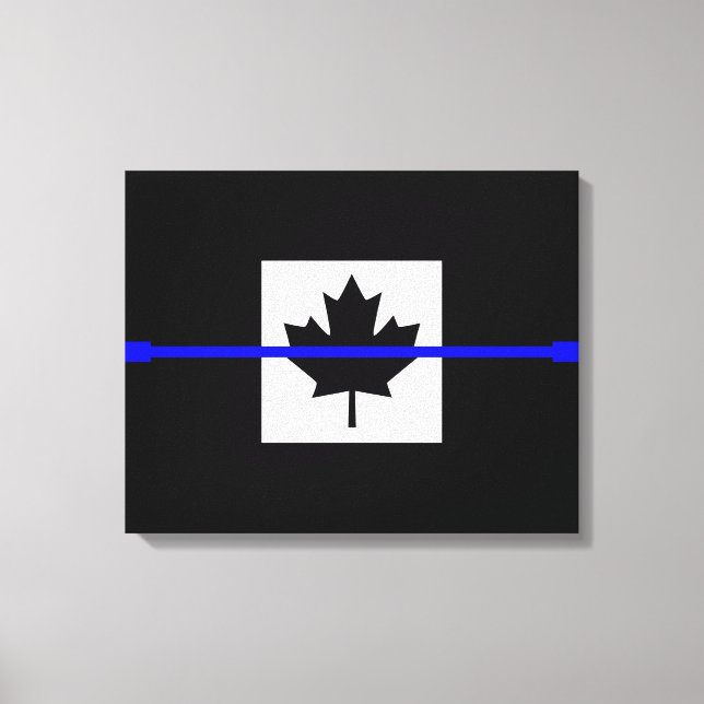 The Symbolic Thin Blue Line on Canadian Maple Leaf Canvas Print (Front)