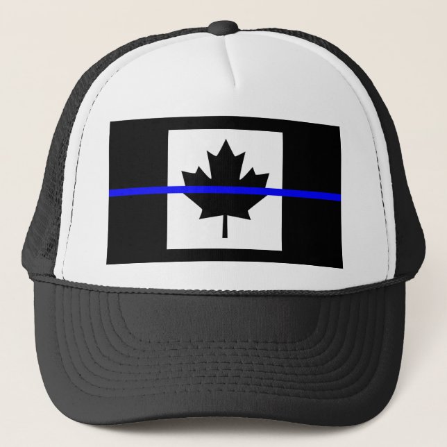 The Symbolic Thin Blue Line on Canadian Maple Leaf Trucker Hat (Front)