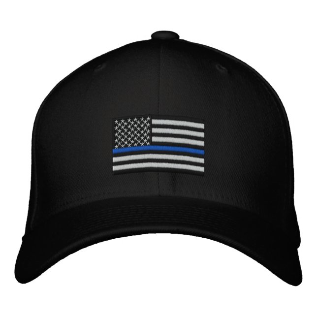 The Symbolic Thin Blue Line on US Flag Embroidered Hat (Front)