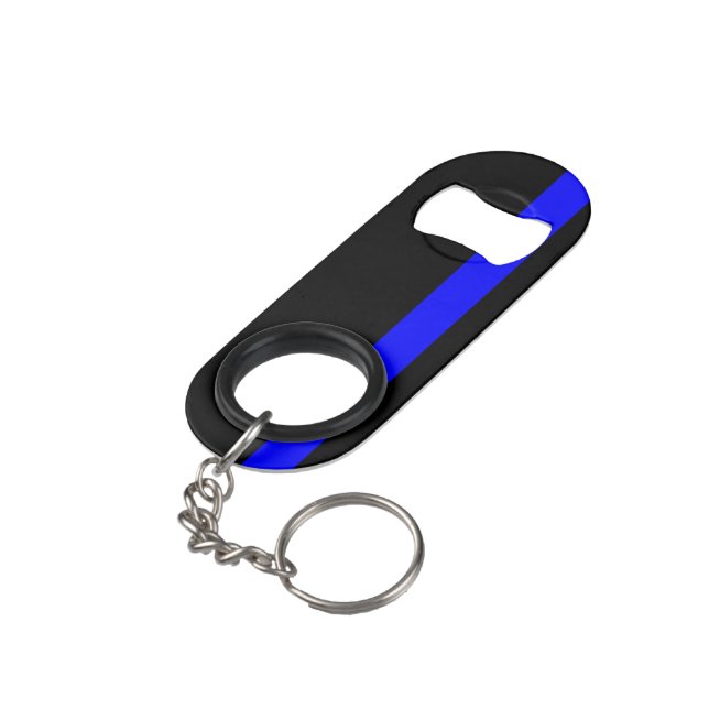 The Symbolic Thin Blue Line Vertical Style Keychain Bottle Opener (Back Angled)