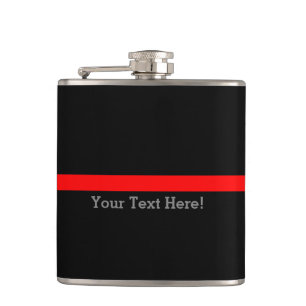 The Symbolic Thin Red Line Your Text on Black Hip Flask