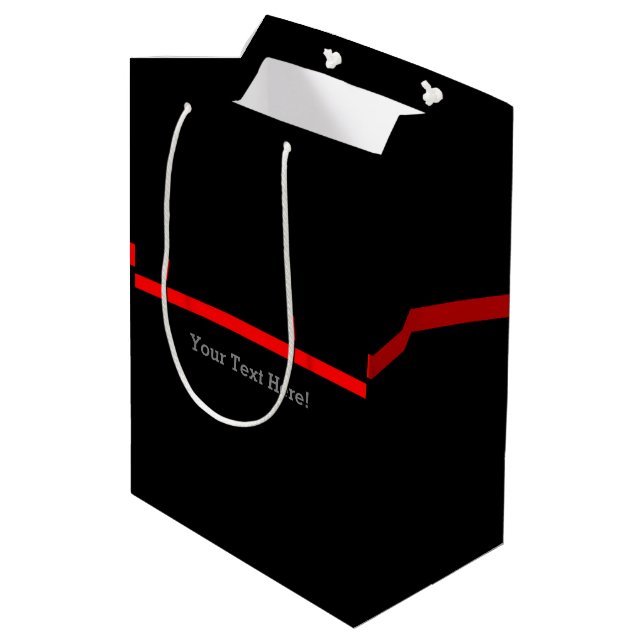The Symbolic Thin Red Line Your Text on Black Medium Gift Bag (Back Angled)