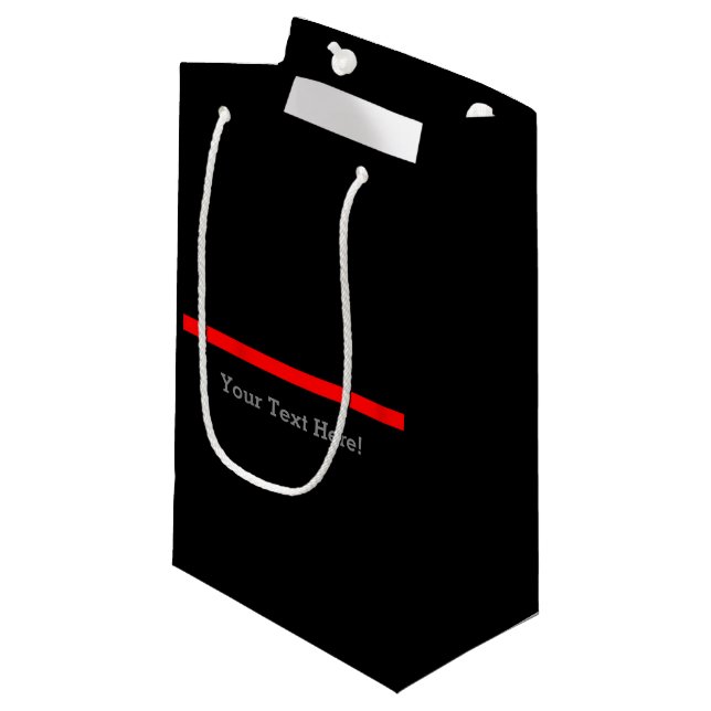 The Symbolic Thin Red Line Your Text on Black Small Gift Bag (Front Angled)