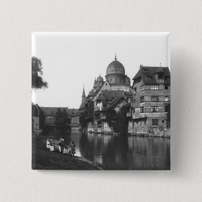 The synagogue at Nuremberg, c.1910 2 Inch Square Button (Front)