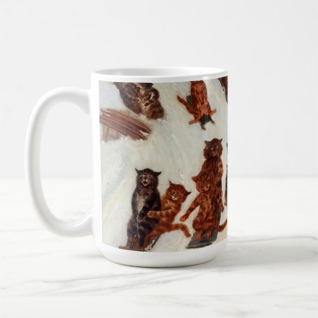 The Tabby Toboggan Club by Louis William Wain Coffee Mug (Left)
