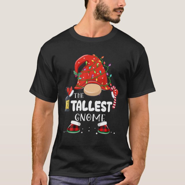 The Tallest Gnome Funny Santa Hat Matching Red Buf T-Shirt (Front)