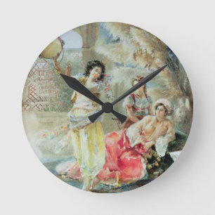 The Tambourine (w/c on paper) Round Clock