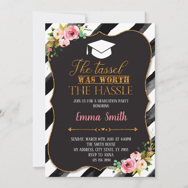The tassel was worth the hassle word invite (Front)
