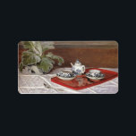 The Tea Set by Claude Monet Label<br><div class="desc">The Tea Set by Claude Monet. About Claude Monet Claude Monet was born on 14 November 1840 on the 5th floor of 45 rue Laffitte, in the 9th arrondissement of Paris. In June 1861, Monet joined the First Regiment of African Light Cavalry in Algeria for a seven-year commitment, but, two...</div>