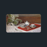 The Tea Set by Claude Monet Label<br><div class="desc">The Tea Set by Claude Monet. About Claude Monet Claude Monet was born on 14 November 1840 on the 5th floor of 45 rue Laffitte, in the 9th arrondissement of Paris. In June 1861, Monet joined the First Regiment of African Light Cavalry in Algeria for a seven-year commitment, but, two...</div>