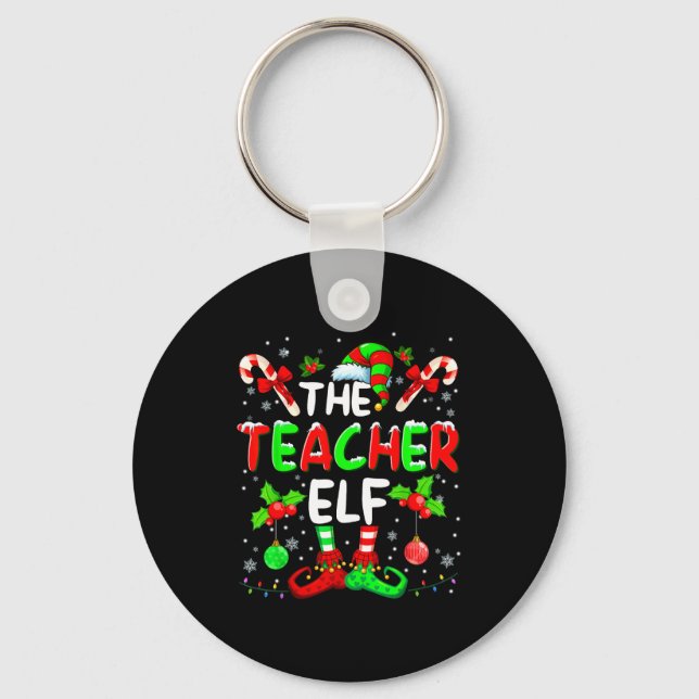 The Teacher Elf Costume Pajamas Pjs Christmas Xmas Keychain (Front)