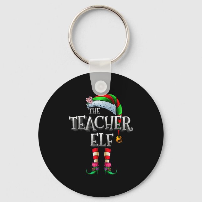 The Teacher Elf Shirt Matching Family Funny Christ Keychain (Front)