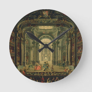 The Teatro Reale in Turin (oil on canvas) Round Clock
