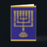 The Temple Menorah greeting card<br><div class="desc">This greeting card features a print of an original embroidery of the Lampstand (menorah) found in the ancient Temple in Jerusalem. Embedded in the embroidery design is text, in Hebrew letters, from Exodus 25:35, describing the fashioning of the Lampstand by Temple artisans. Proceeds from the sale of this card benefit...</div>