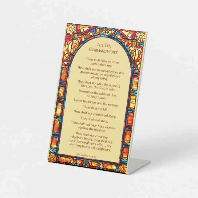 The Ten Commandments Tabletop Pedestal Pedestal Sign (Front)