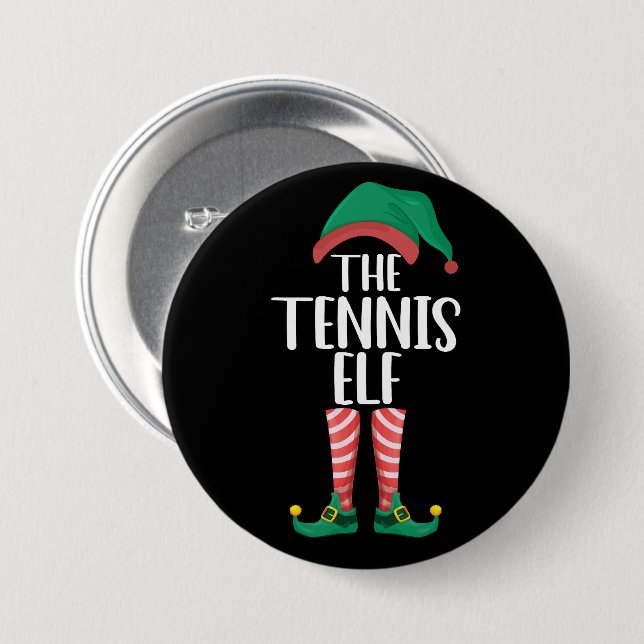The Tennis Elf Matching Family Group Christmas 3 Inch Round Button (Front & Back)