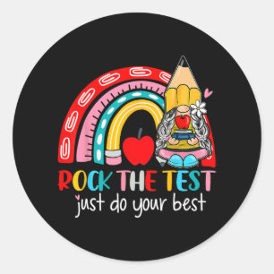 The Test Funny Teacher Testing Day Rainbow Gnomes Classic Round Sticker