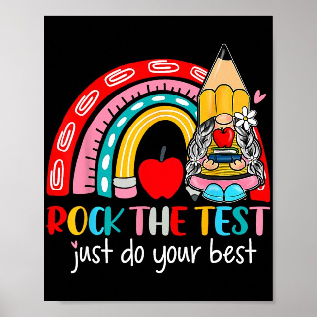 The Test Funny Teacher Testing Day Rainbow Gnomes  Poster (Front)