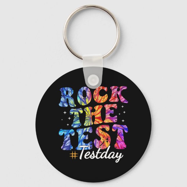 The Test Motivational Tie Dye Teacher Testing Day  Keychain (Front)