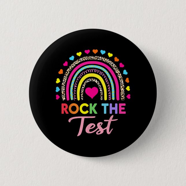 The Test Test Day Teacher Testing Day Rainbow Leop 2 Inch Round Button (Front)