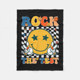 The Test Testing Day Retro Groovy Teacher Student Fleece Blanket
